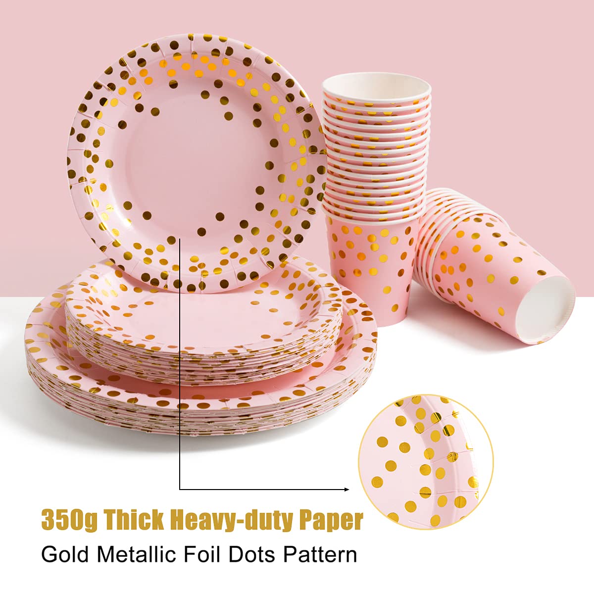 HOMIX 175 Piece Gold Party Supplies Set Serves 25 - Gold Paper Plates Napkins Cups with Gold Plastic Silverware Sets for Wedding Bridal Shower Baby Shower Holiday Parties