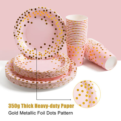 HOMIX 175 Piece Gold Party Supplies Set Serves 25 - Gold Paper Plates Napkins Cups with Gold Plastic Silverware Sets for Wedding Bridal Shower Baby Shower Holiday Parties