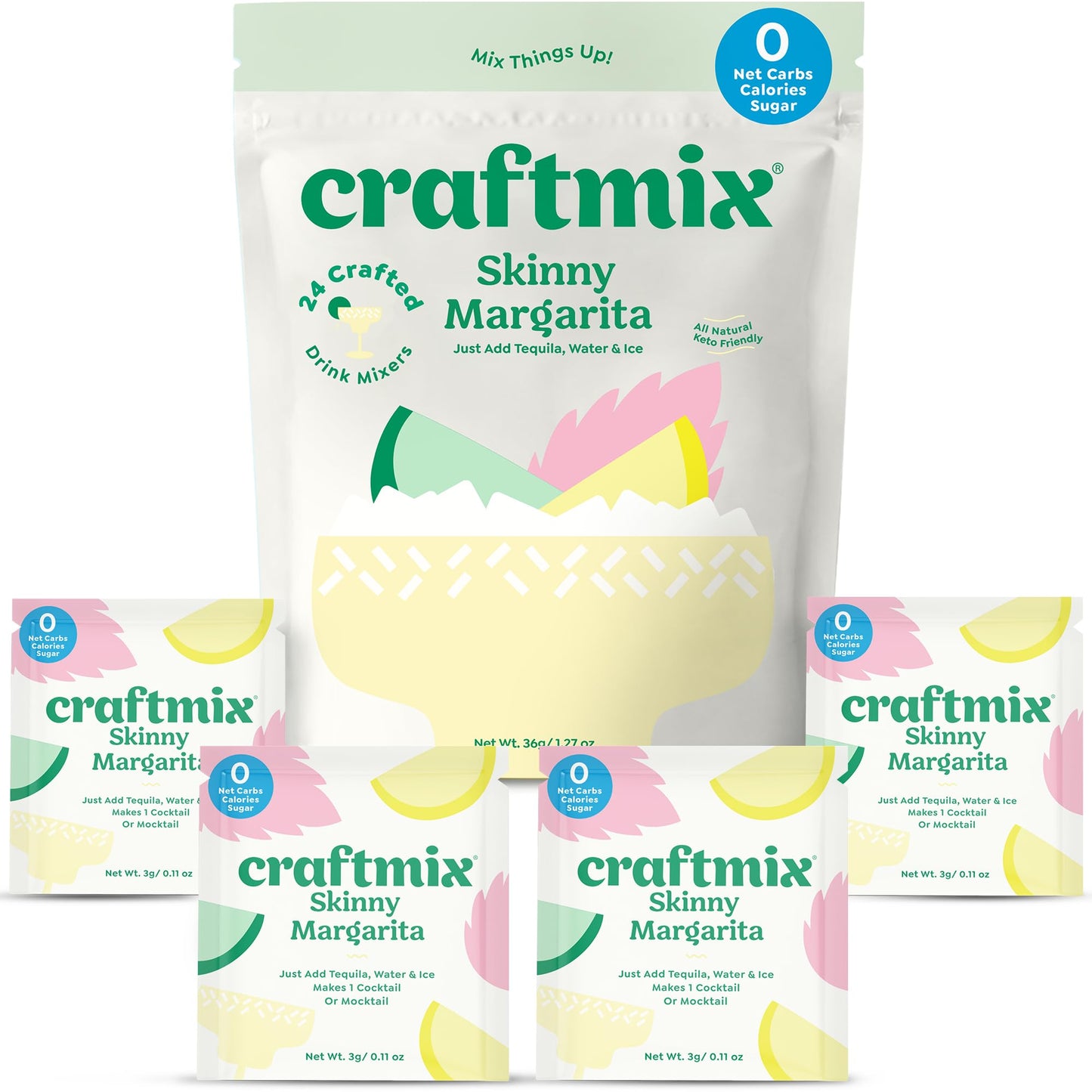 Craftmix Variety Pack, Makes 12 Drinks, Skinny Cocktail Mixers, Mocktails Non-Alcoholic Drinks - Made With Real Fruit - Vegan Low-Carb, Low-Sugar, Non-GMO, Dairy Free, Gluten Free, Easy to Mix