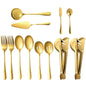 Gold Serving Utensils Set of 12, Stainless Steel Serving Sets with, 9.8''Serving Forks, Slotted Spoons, Tongs, Ladle, Butter Knife, Pie, Serving Utensils in Gold for Parties,Buffet, Wedding