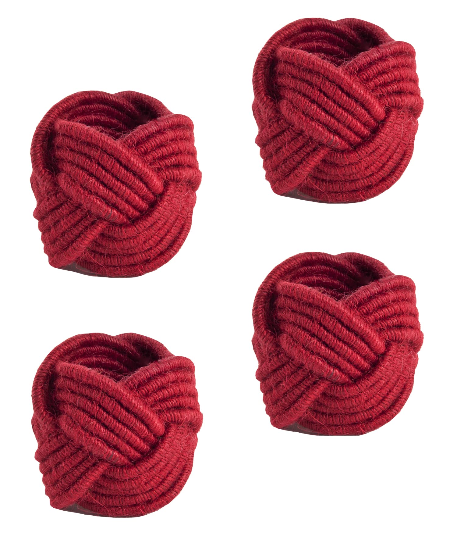 set of 4 jute napkin rings, red