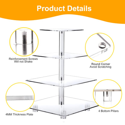 YestBuy 4 Tier Cupcake Stand Acrylic Tower Display with LED Light Premium Holder Dessert Tree Tower for Birthday Cady Bar Décor Weddings, Parties Events (Yellow Light)