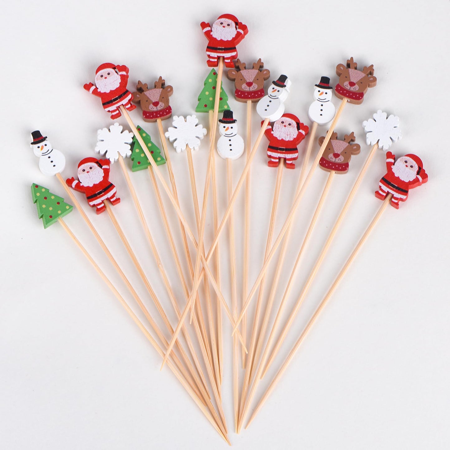 JtmyAota 100 Pack Christmas Toothpicks for Appetizers, 4.7 Inch Natural Bamboo Cocktail Picks for Cake Dessert Food Fruit Christmas Party Decorations