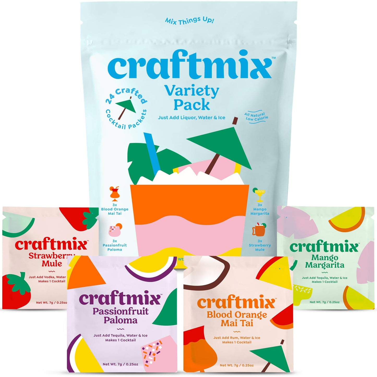 Craftmix Variety Pack, Makes 12 Drinks, Skinny Cocktail Mixers, Mocktails Non-Alcoholic Drinks - Made With Real Fruit - Vegan Low-Carb, Low-Sugar, Non-GMO, Dairy Free, Gluten Free, Easy to Mix