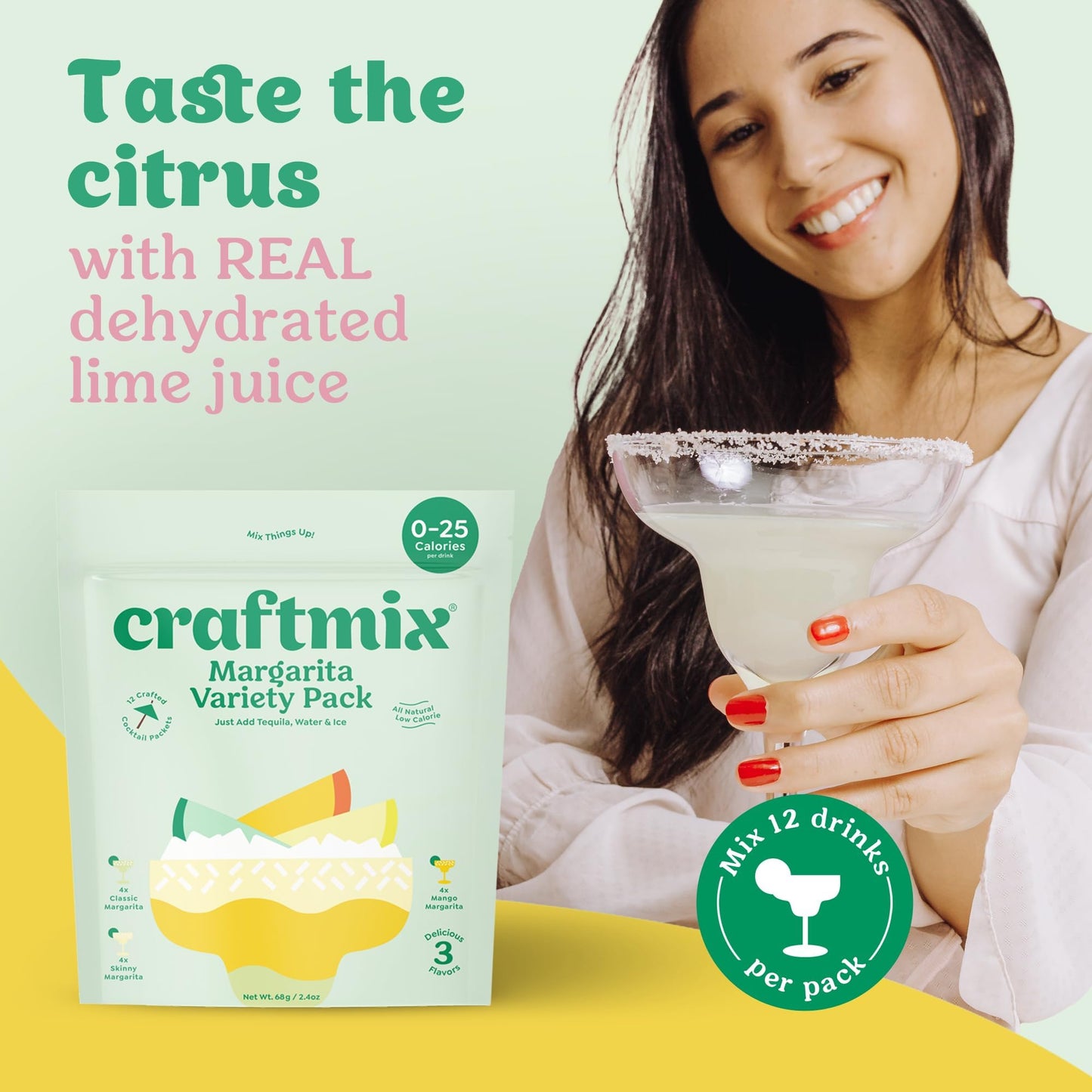 Craftmix Variety Pack, Makes 12 Drinks, Skinny Cocktail Mixers, Mocktails Non-Alcoholic Drinks - Made With Real Fruit - Vegan Low-Carb, Low-Sugar, Non-GMO, Dairy Free, Gluten Free, Easy to Mix