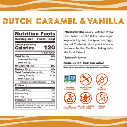 Rip Van Wafels Dutch Caramel & Vanilla Stroopwafels, Healthy Snacks, Non-GMO, Low Calorie, Low Sugar (3g), Office Snacks, Keto Friendly, 12 Count