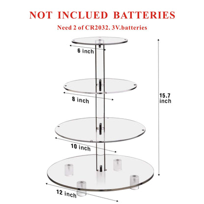 YestBuy 4 Tier Cupcake Stand Acrylic Tower Display with LED Light Premium Holder Dessert Tree Tower for Birthday Cady Bar Décor Weddings, Parties Events (Yellow Light)