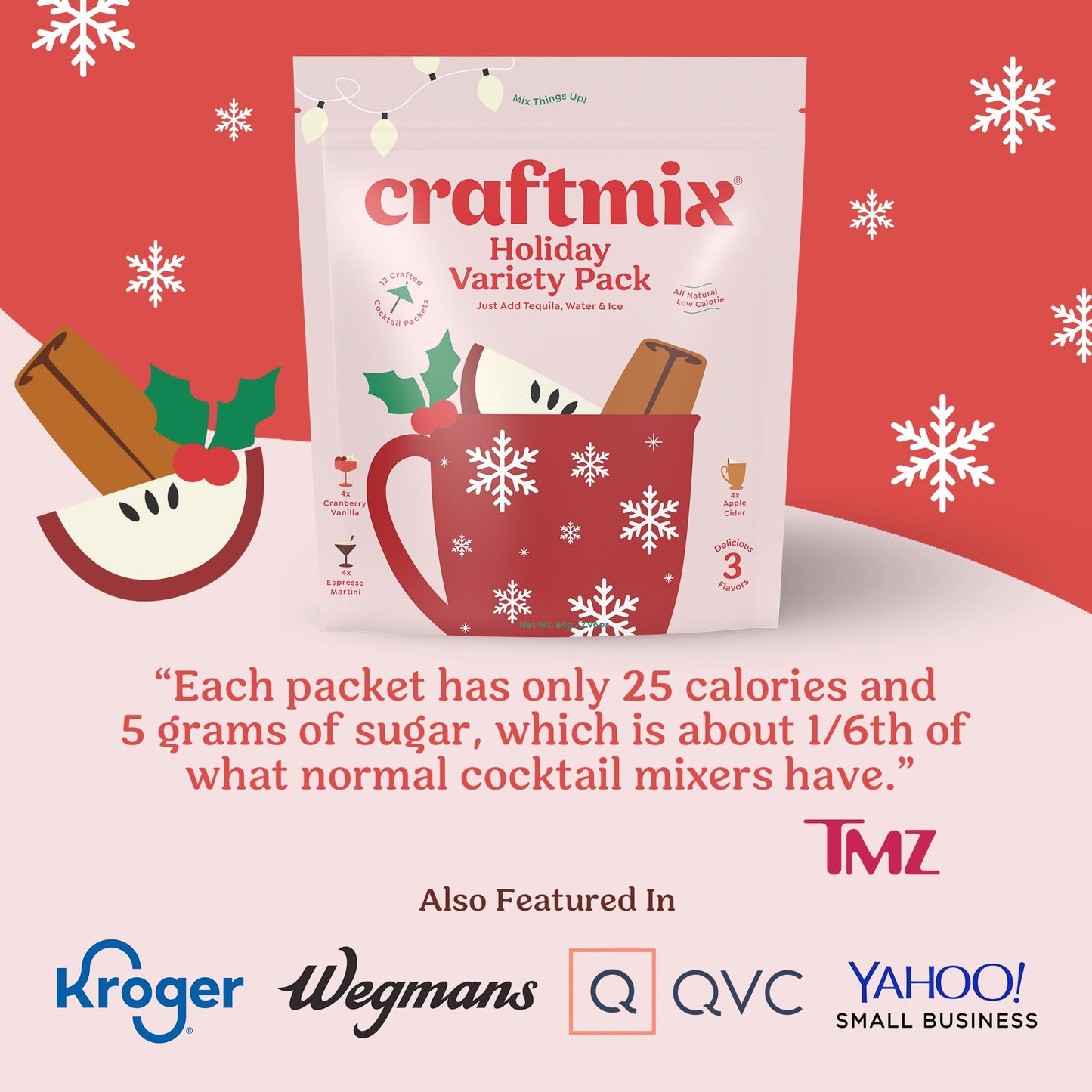 Craftmix Variety Pack, Makes 12 Drinks, Skinny Cocktail Mixers, Mocktails Non-Alcoholic Drinks - Made With Real Fruit - Vegan Low-Carb, Low-Sugar, Non-GMO, Dairy Free, Gluten Free, Easy to Mix