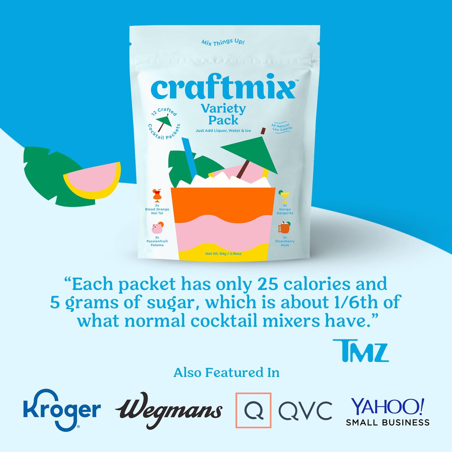 Craftmix Variety Pack, Makes 12 Drinks, Skinny Cocktail Mixers, Mocktails Non-Alcoholic Drinks - Made With Real Fruit - Vegan Low-Carb, Low-Sugar, Non-GMO, Dairy Free, Gluten Free, Easy to Mix