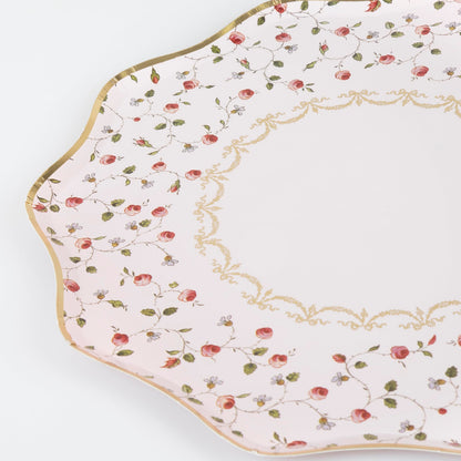 Meri Meri Ladurée X Marie-Antoinette Paper Plates (Pack of 8), Valentine's Day Party Plates, Disposable Rose and Pink Plates, 2 Sizes