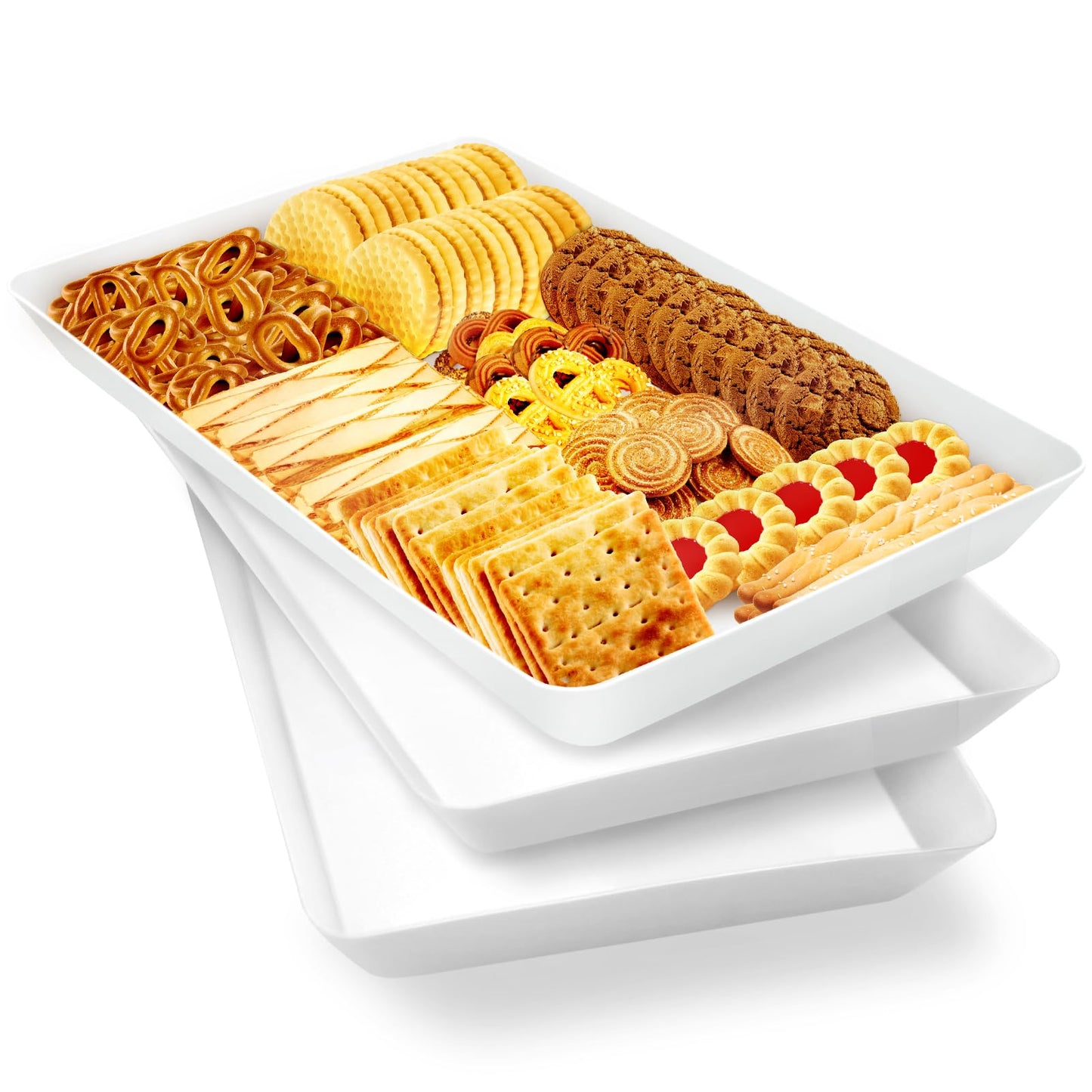 WOWBOX 4 pcs Serving Tray for Entertaining, Serving Platters for Snacks, Fruit, Cookies, Dessert, Reusable Plastic Trays for Serving Food and Pantry Organization in Kitchen & for Parties