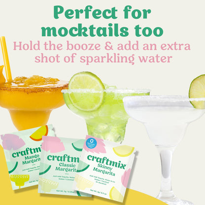 Craftmix Variety Pack, Makes 12 Drinks, Skinny Cocktail Mixers, Mocktails Non-Alcoholic Drinks - Made With Real Fruit - Vegan Low-Carb, Low-Sugar, Non-GMO, Dairy Free, Gluten Free, Easy to Mix