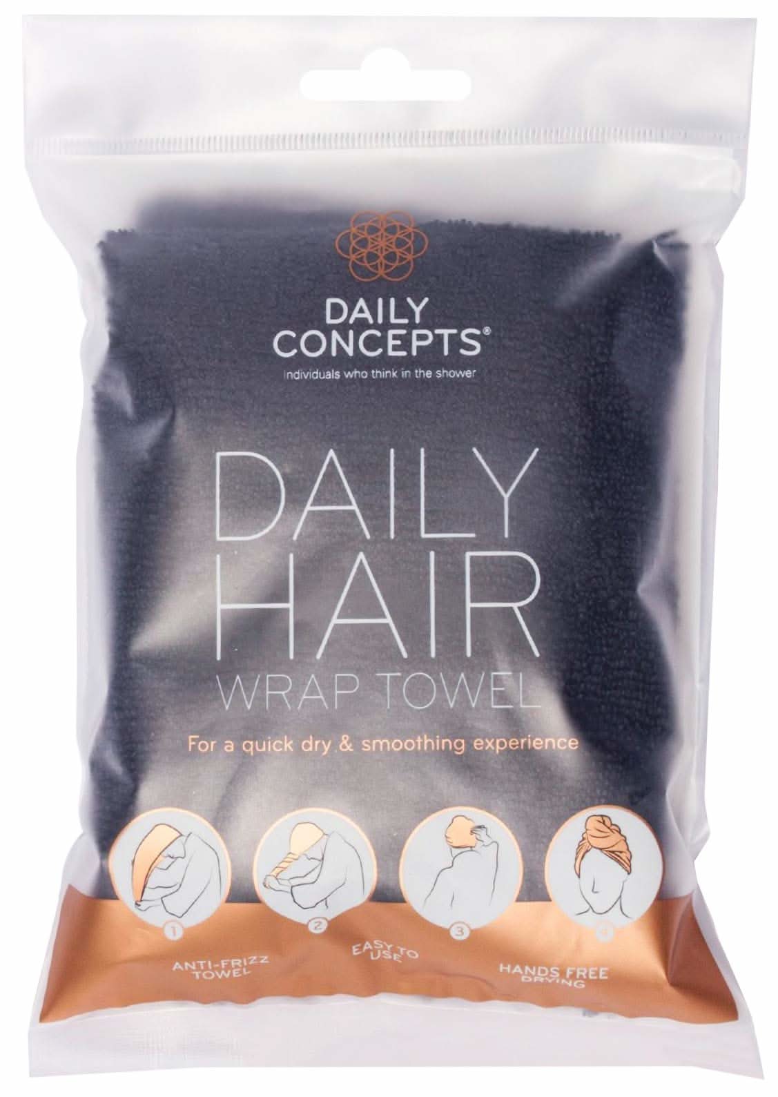 Packaged Daily Hair Wrap Towel by Daily Concepts on a white background