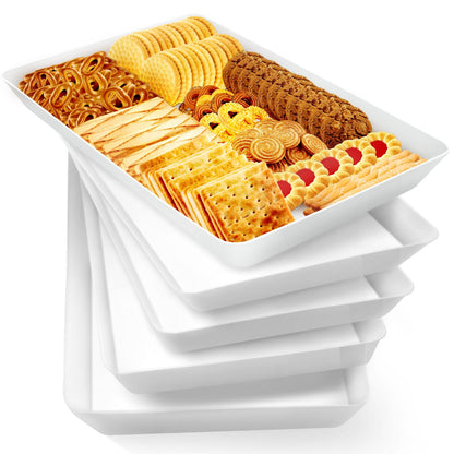 WOWBOX 4 pcs Serving Tray for Entertaining, Serving Platters for Snacks, Fruit, Cookies, Dessert, Reusable Plastic Trays for Serving Food and Pantry Organization in Kitchen & for Parties