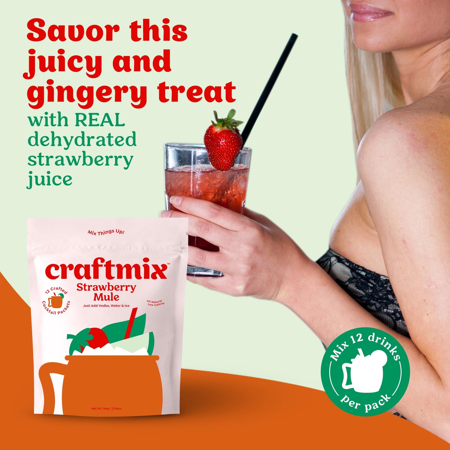 Craftmix Variety Pack, Makes 12 Drinks, Skinny Cocktail Mixers, Mocktails Non-Alcoholic Drinks - Made With Real Fruit - Vegan Low-Carb, Low-Sugar, Non-GMO, Dairy Free, Gluten Free, Easy to Mix