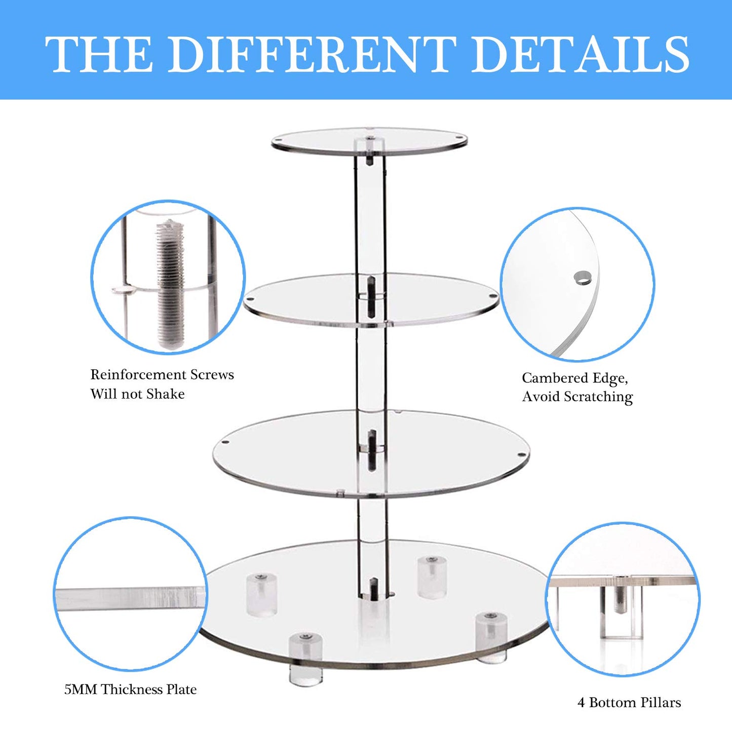 YestBuy 4 Tier Cupcake Stand Acrylic Tower Display with LED Light Premium Holder Dessert Tree Tower for Birthday Cady Bar Décor Weddings, Parties Events (Yellow Light)