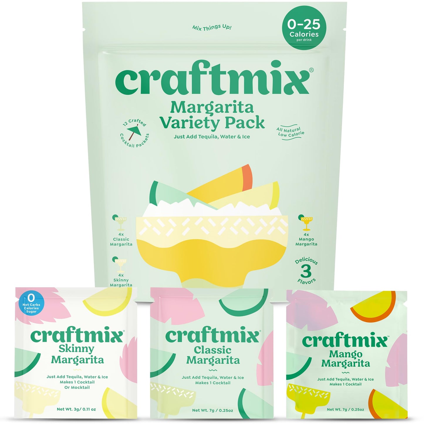 Craftmix Variety Pack, Makes 12 Drinks, Skinny Cocktail Mixers, Mocktails Non-Alcoholic Drinks - Made With Real Fruit - Vegan Low-Carb, Low-Sugar, Non-GMO, Dairy Free, Gluten Free, Easy to Mix