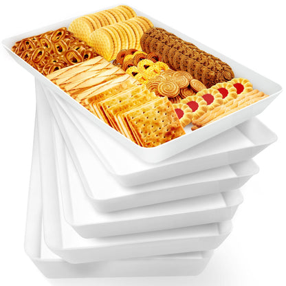 WOWBOX 4 pcs Serving Tray for Entertaining, Serving Platters for Snacks, Fruit, Cookies, Dessert, Reusable Plastic Trays for Serving Food and Pantry Organization in Kitchen & for Parties