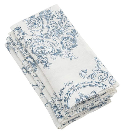 Fennco Styles Floral Story Indigo Pure Linen Table Linens