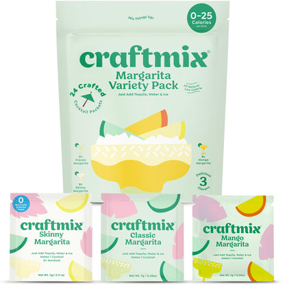 Craftmix Variety Pack, Makes 12 Drinks, Skinny Cocktail Mixers, Mocktails Non-Alcoholic Drinks - Made With Real Fruit - Vegan Low-Carb, Low-Sugar, Non-GMO, Dairy Free, Gluten Free, Easy to Mix