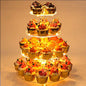 YestBuy 4 Tier Cupcake Stand Acrylic Tower Display with LED Light Premium Holder Dessert Tree Tower for Birthday Cady Bar Décor Weddings, Parties Events (Yellow Light)