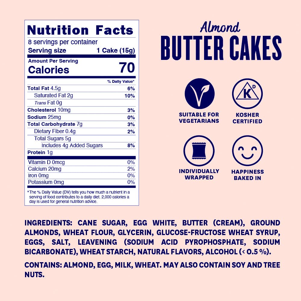 Belgian Boys Almond Butter Cakes, Mini Pound Cakes, Non-GMO, No Preservatives, Vegetarian Friendly, 4.2 Ounce (Pack of 6)