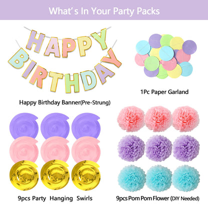 Macaron Birthday Decorations - Pack of 20 | Happy Birthday Banner, Tissue Paper, Swirls, Garland | Birthday Decorations for Women | Birthday Party Decorations | Happy Birthday Decorations