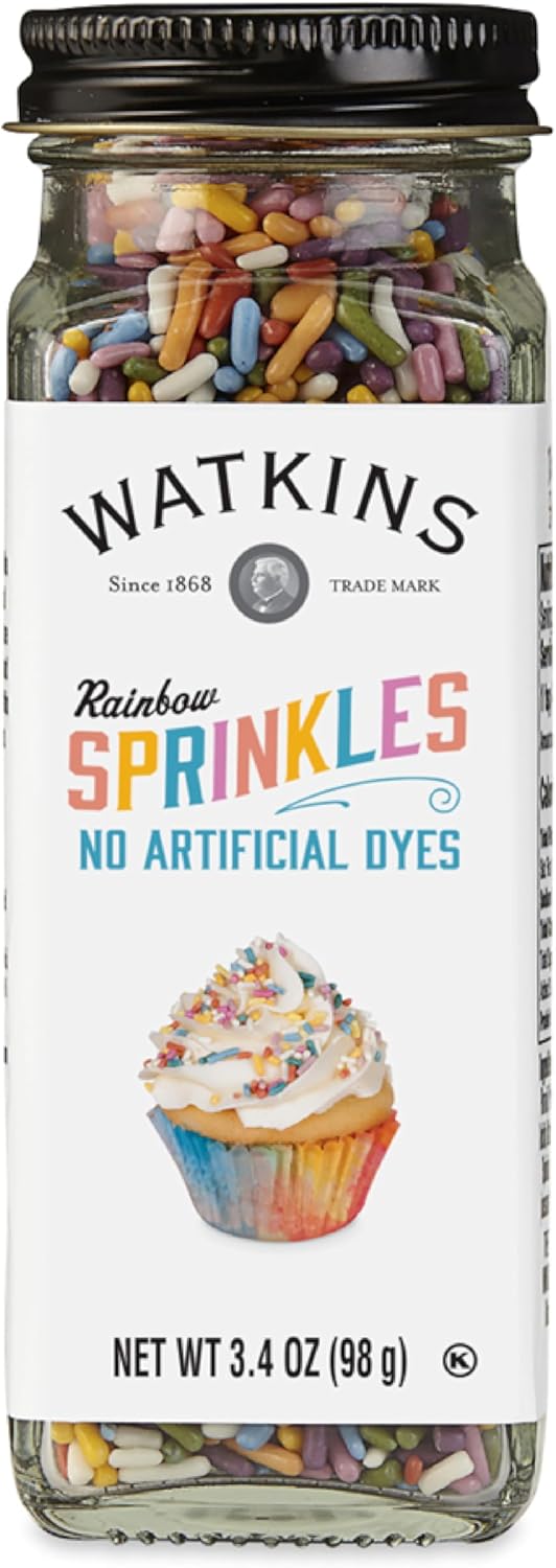 Watkins Rainbow Decorating Sprinkles, No Artificial Dyes, Kosher, 3.4 Ounce Jar, 1-Pack