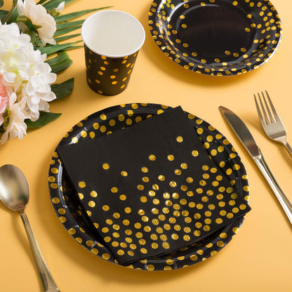 HOMIX 175 Piece Gold Party Supplies Set Serves 25 - Gold Paper Plates Napkins Cups with Gold Plastic Silverware Sets for Wedding Bridal Shower Baby Shower Holiday Parties