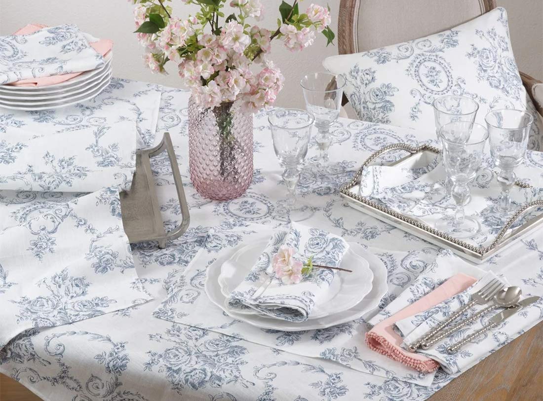 Fennco Styles Floral Story Indigo Pure Linen Table Linens
