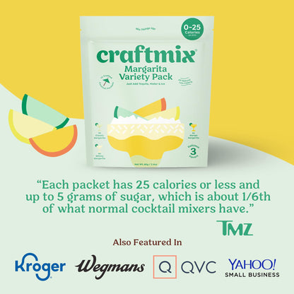 Craftmix Variety Pack, Makes 12 Drinks, Skinny Cocktail Mixers, Mocktails Non-Alcoholic Drinks - Made With Real Fruit - Vegan Low-Carb, Low-Sugar, Non-GMO, Dairy Free, Gluten Free, Easy to Mix