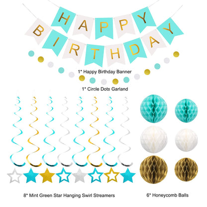 meowtastic Birthday Decorations, Happy Birthday Banner with Honeycomb Balls, Stars Hanging Swirl Streamers, Circle Dots Garland, Happy Birthday Party Decorations for Women Men Boys Girls (Blue)