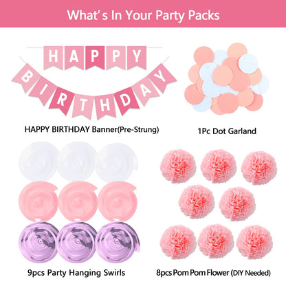 Macaron Birthday Decorations - Pack of 20 | Happy Birthday Banner, Tissue Paper, Swirls, Garland | Birthday Decorations for Women | Birthday Party Decorations | Happy Birthday Decorations