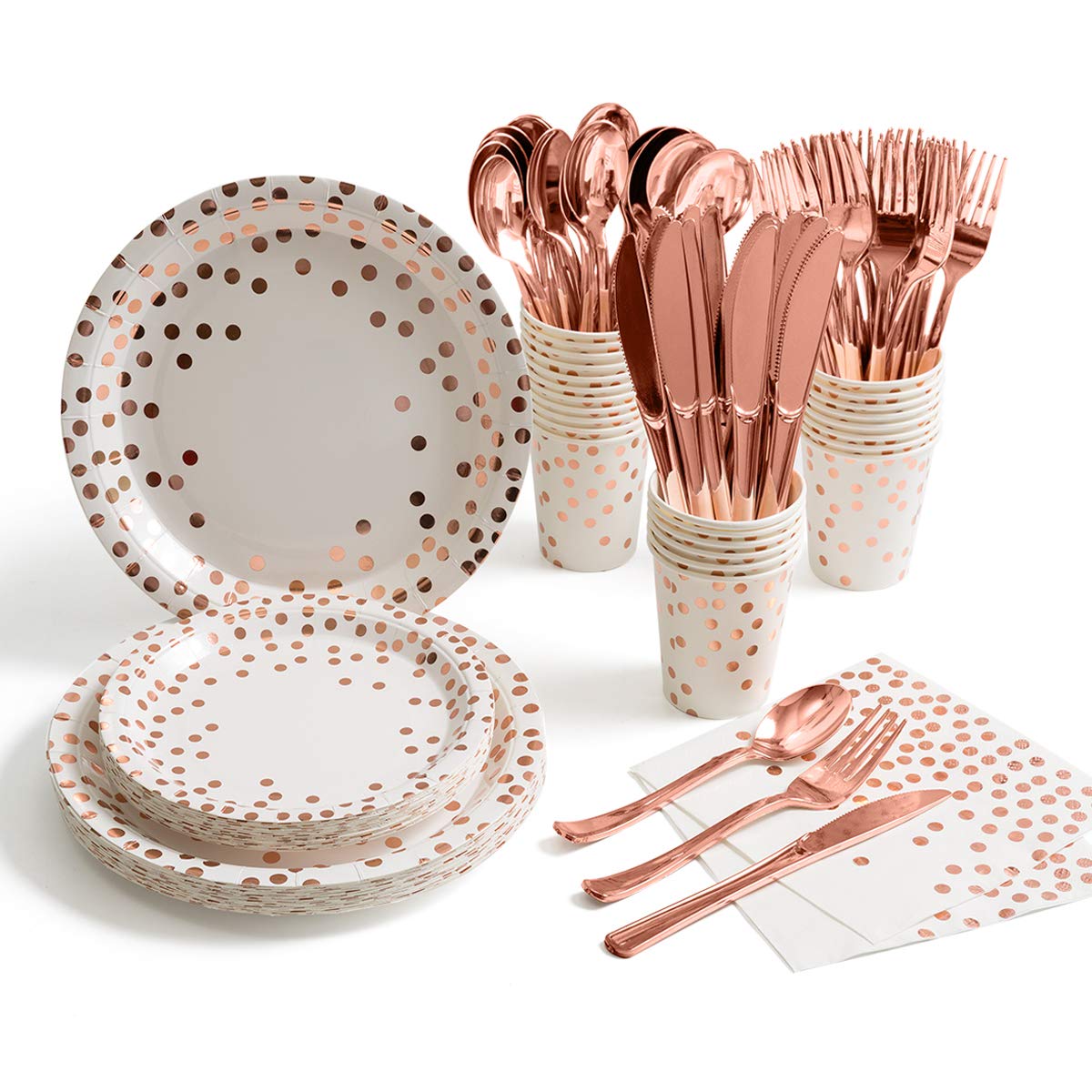 HOMIX 175 Piece Gold Party Supplies Set Serves 25 - Gold Paper Plates Napkins Cups with Gold Plastic Silverware Sets for Wedding Bridal Shower Baby Shower Holiday Parties