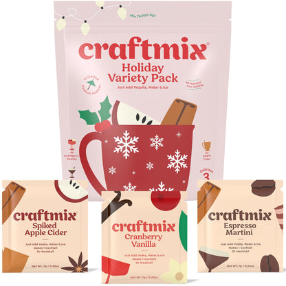 Craftmix Variety Pack, Makes 12 Drinks, Skinny Cocktail Mixers, Mocktails Non-Alcoholic Drinks - Made With Real Fruit - Vegan Low-Carb, Low-Sugar, Non-GMO, Dairy Free, Gluten Free, Easy to Mix