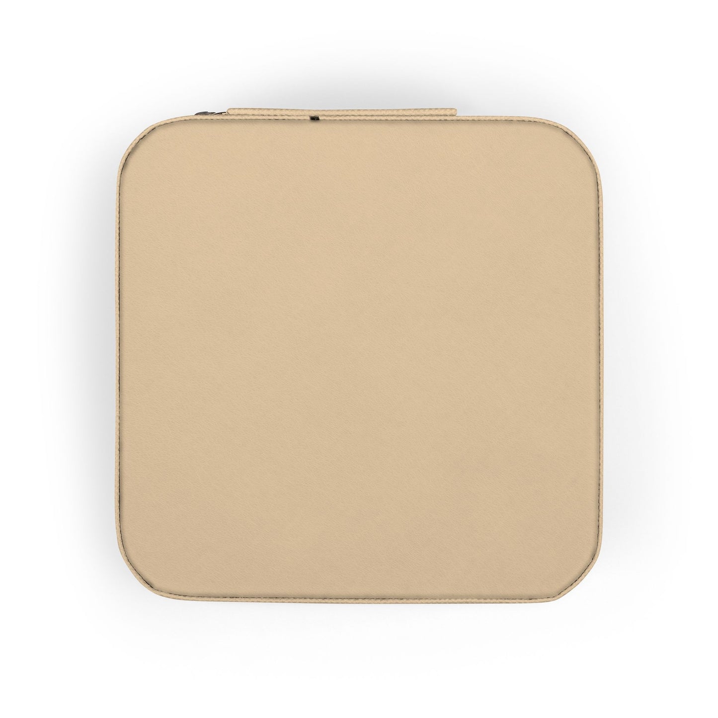 Beige square pouch with zipper on a white background