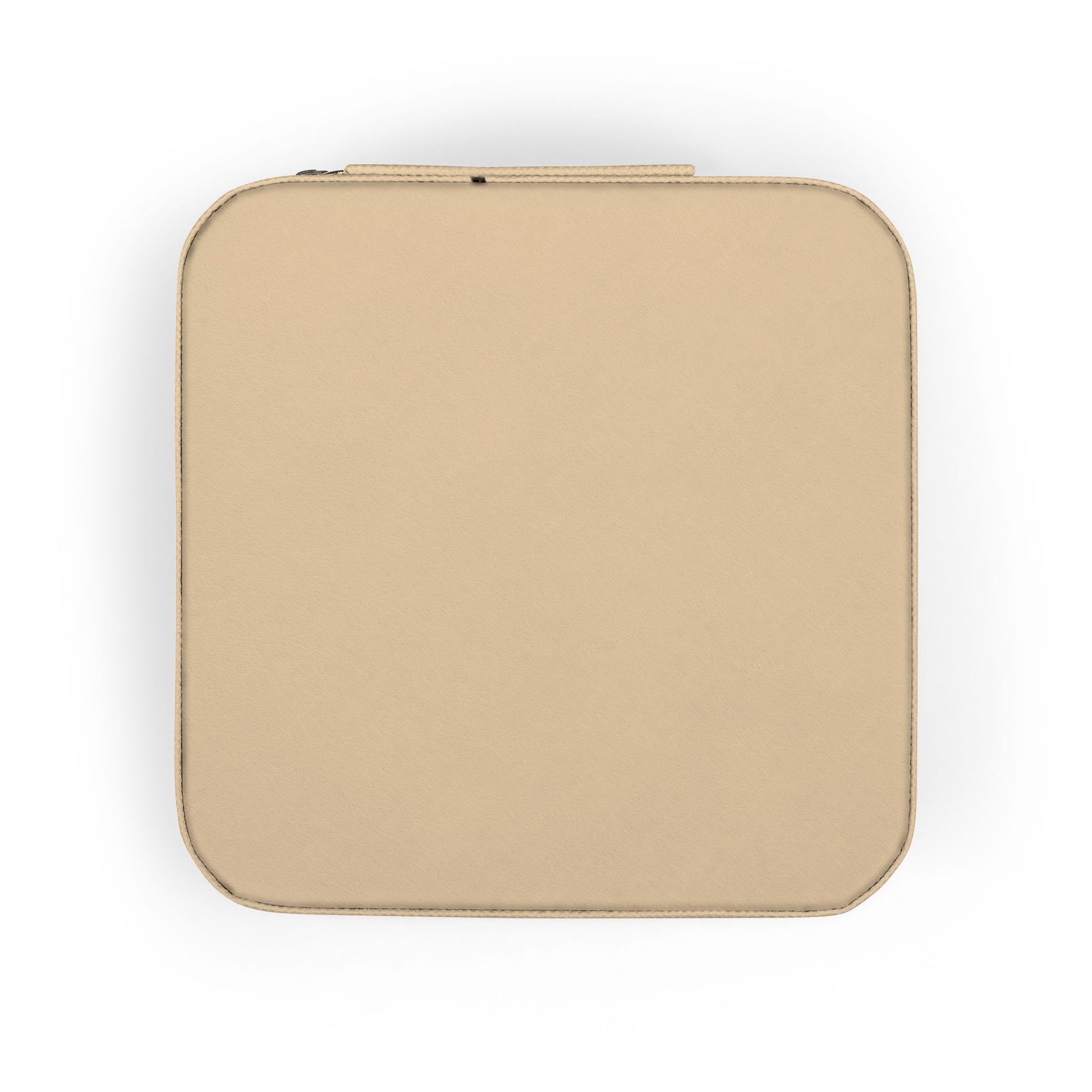 Beige square pouch with zipper on a white background