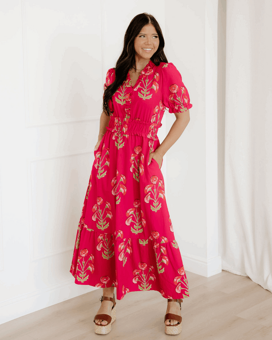 Neve red floral dress