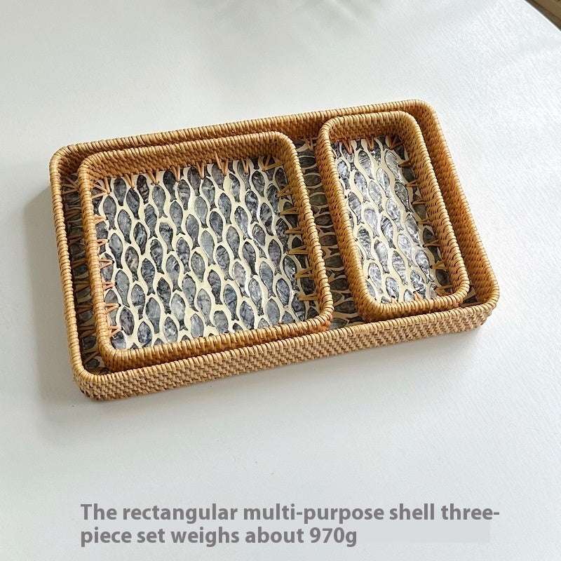 Rattan Mother of Pearl Rectangular Tray