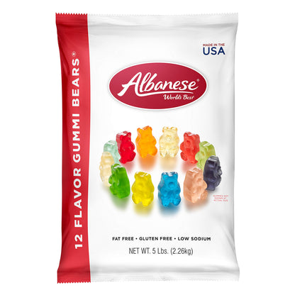 Albanese World's Best 12 Flavor Gummi Bears, 5lbs of Candy, Soft & Chewy Candy Snack, Fruity Flavor Assortment