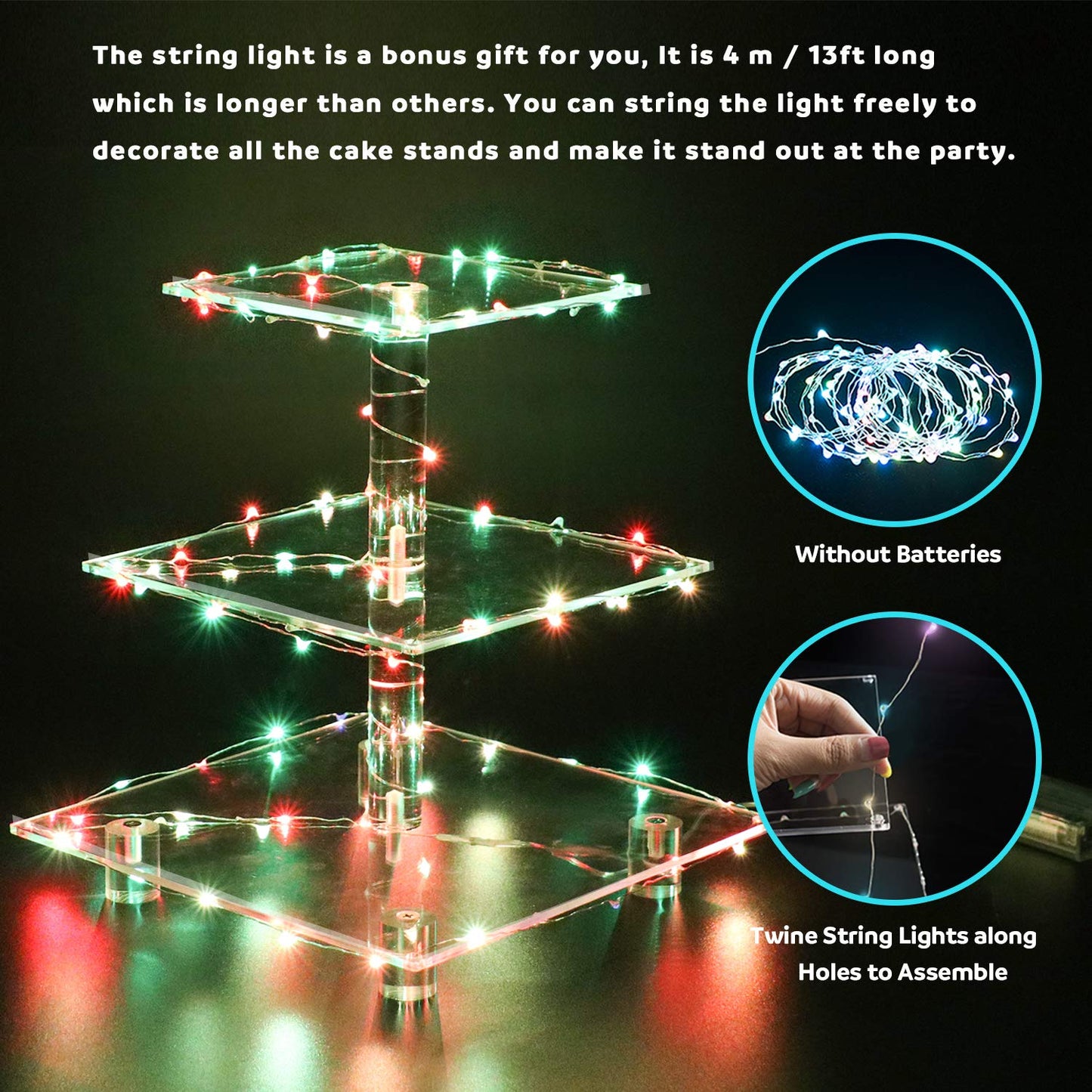 YestBuy 4 Tier Cupcake Stand Acrylic Tower Display with LED Light Premium Holder Dessert Tree Tower for Birthday Cady Bar Décor Weddings, Parties Events (Yellow Light)