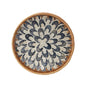 Round Rattan Tray with Mother of Pearl Inlay, Rattan Serving Tray with Wooden Base, Decorative Wicker Basket for Table Decor, Storage and Display of Coffee Bread Food Fruit (Plume)