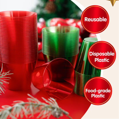 JOYIN 36 PCS Clear Disposable Plastic Cups, 9 OZ Christmas Red and Green Plastic Drinking Cups, Plastic Wine Glasses for Xmas Party Supplies, Wedding, Thanksgiving, Birthday, Holiday, New Year