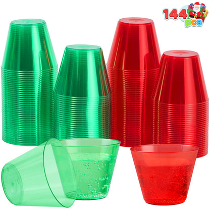 JOYIN 36 PCS Clear Disposable Plastic Cups, 9 OZ Christmas Red and Green Plastic Drinking Cups, Plastic Wine Glasses for Xmas Party Supplies, Wedding, Thanksgiving, Birthday, Holiday, New Year