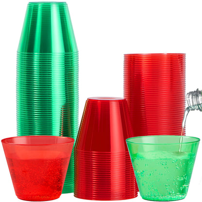 JOYIN 36 PCS Clear Disposable Plastic Cups, 9 OZ Christmas Red and Green Plastic Drinking Cups, Plastic Wine Glasses for Xmas Party Supplies, Wedding, Thanksgiving, Birthday, Holiday, New Year