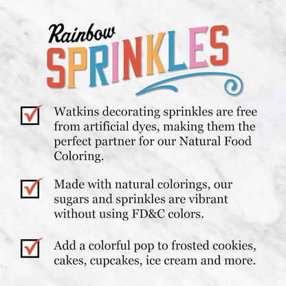 Watkins Rainbow Decorating Sprinkles, No Artificial Dyes, Kosher, 3.4 Ounce Jar, 1-Pack