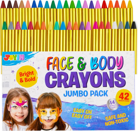 42PCS Face and Body Paint Crayons, Face Painting Kit Safe and Non-Toxic Ultimate Party Pack Including 14 Metallic Colors for Birthday Makeup Party Supplies, Festivals, Gifts for Kids Girls Boys