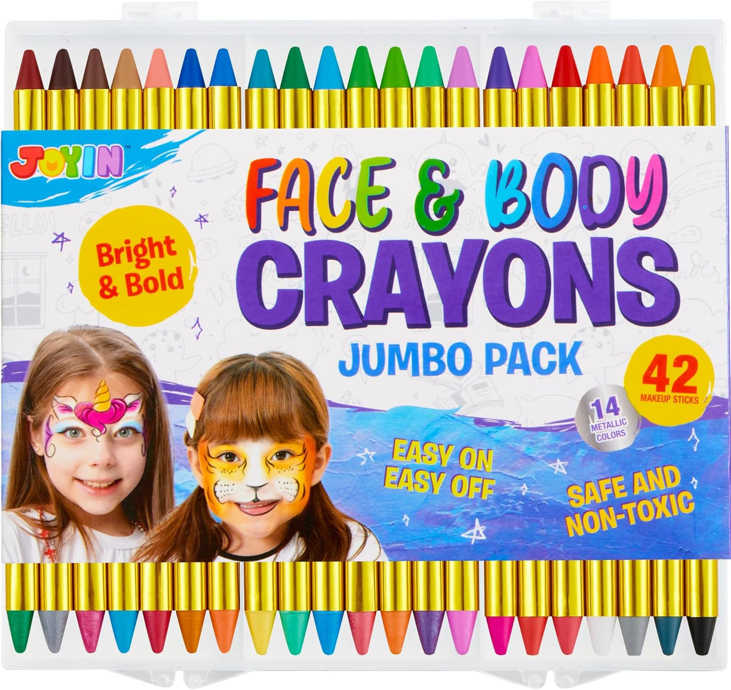 42PCS Face and Body Paint Crayons, Face Painting Kit Safe and Non-Toxic Ultimate Party Pack Including 14 Metallic Colors for Birthday Makeup Party Supplies, Festivals, Gifts for Kids Girls Boys