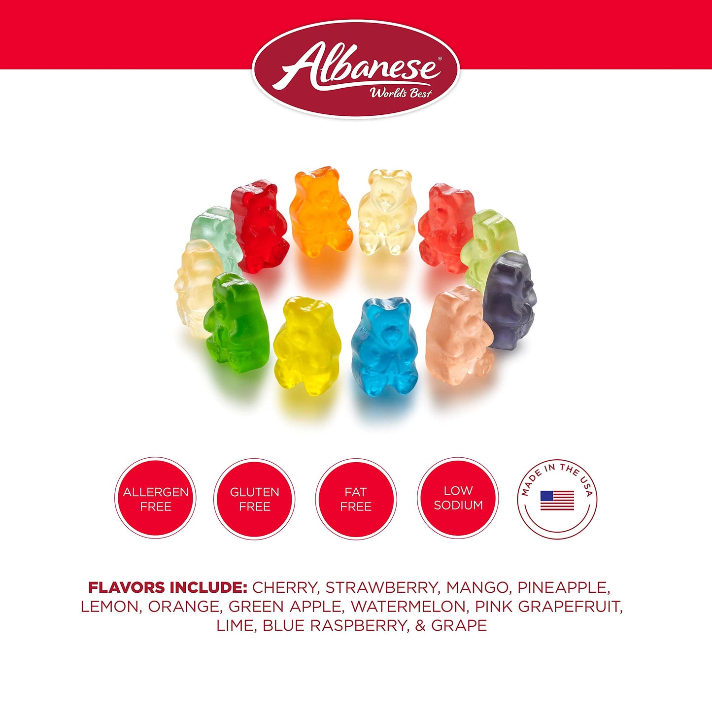 Albanese World's Best 12 Flavor Gummi Bears, 5lbs of Candy, Soft & Chewy Candy Snack, Fruity Flavor Assortment