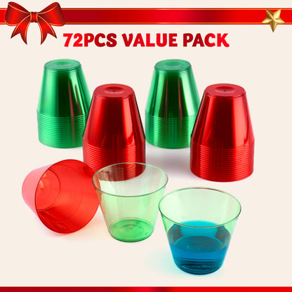 JOYIN 36 PCS Clear Disposable Plastic Cups, 9 OZ Christmas Red and Green Plastic Drinking Cups, Plastic Wine Glasses for Xmas Party Supplies, Wedding, Thanksgiving, Birthday, Holiday, New Year